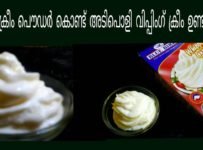 കേക്കിനു വിപ്പിംഗ് ക്രീം പൌഡർ കൊണ്ട് നല്ല വിപ്പിംഗ് ക്രീം ഐസിങ് ചെയ്തു എടുക്കാം